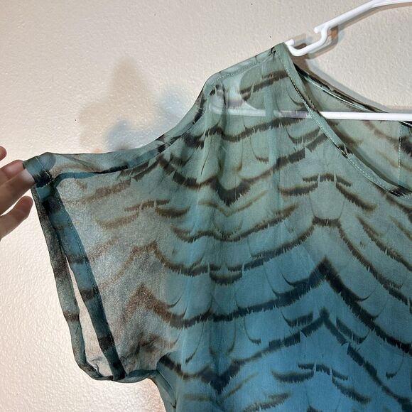 Gypsy 05 Made In Hollywood Small Boxy 100% Silk Boho Top Shirt Blue Blouse - Picture 2 of 5